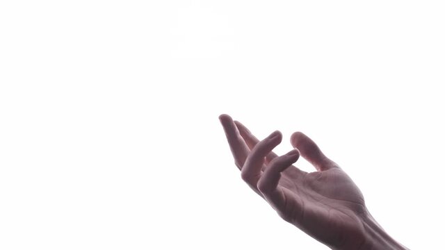 Couple's Hand Together - Man's Hand Reaching And Waiting For Girlfriends Hand In White Background. - close up, studio