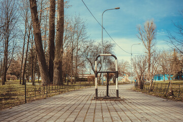 Blocker for cars on a pedestrian street in a park