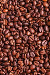 Roasted coffee beans pattern background, flat lay