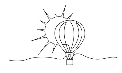 Air balloon with sun. Symbol of happiness, travel and relaxation.