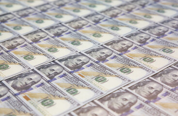 A lot of Money background. Dollars currency notes. Inflation rate. Economic crisis. Сurrency devaluation. Successful business. Close up, soft focus.