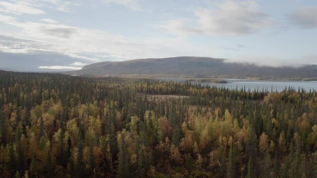 Aerial view overlooking the outline of Sarek National Park, Sweden.