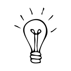 A hand-drawn lamp. Doodle light bulb isolated on white background