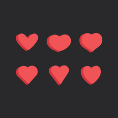 Heart flat 3d icon collection. Red hearts vector isometric illustrations.
