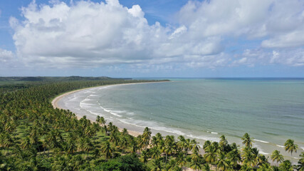 Panoramic view of a desert beach near Sao Miguel dos Milagres in Alagoas, Brazil 