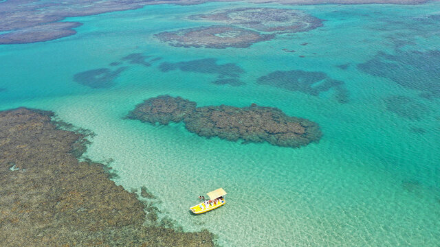 Panoramic view of turquoise waters of Sao Miguel dos Milagres in Alagoas State, Brazil 