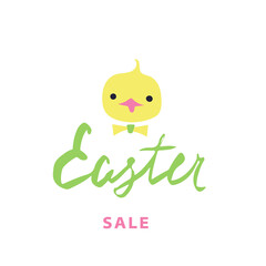 Vector illustration and lettering. Easter sale. Banner concept for web and print. Cute doodle chicken. EPS 10.