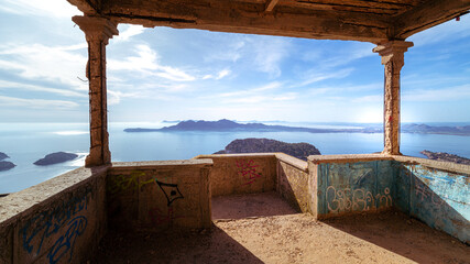 The old ruin Talaia d'Albercutx at Cap de Formentor at Mallorca with the beautiful view over Cap Formentar in Spain