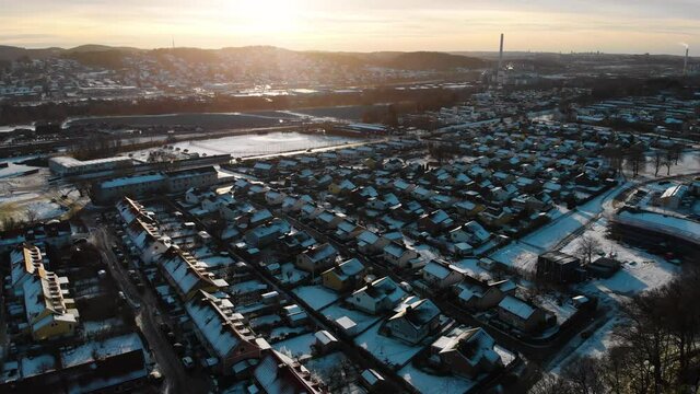 Aerial - Utby villa area, suburb of Gothenburg, Sweden, wide circle pan