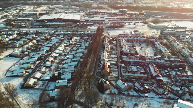 Aerial - Utby villa area, suburb of Gothenburg, Sweden, wide backward shot