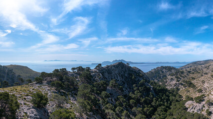 Fototapeta na wymiar Drone picture at Cap de Formentor with view to the Morro del Pont at Mallorca
