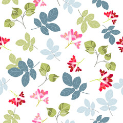 Cute floral abstract seamless background with abstract leaves and clivia flower.