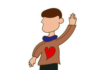 person with hand up isolated on white background