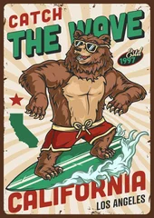 Fotobehang California surfing vintage colorful poster © DGIM studio
