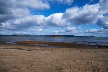 Sky line sea and land scape over North sea in Scotland. Pattern background for graphic work.