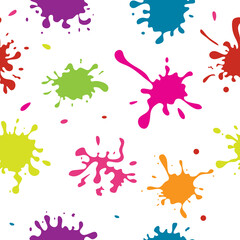 A seamless pattern of multicolored splashes and spots.Abstract blots, splashes and spots on a white background.Flat vector illustration.