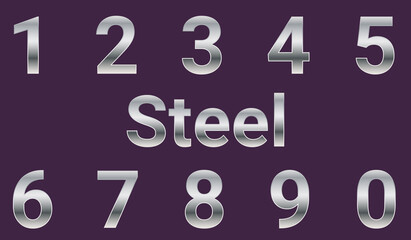A set of steel numbers.Steel numbers placed on a dark blue background.Vector illustration.
