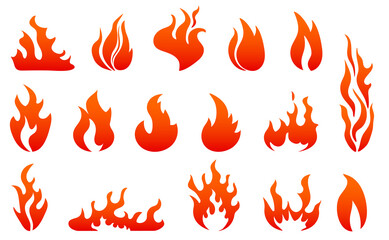 Flame icons are a gradient on a white background.The tongues of burning flame can be used for different design directions.Flat vector illustration. - obrazy, fototapety, plakaty