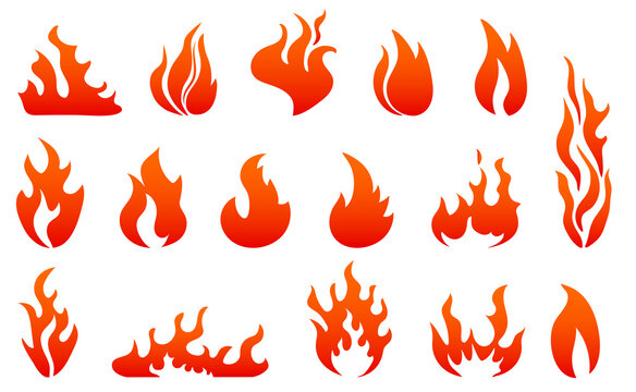 Flame icons are a gradient on a white background.The tongues of burning flame can be used for different design directions.Flat vector illustration.