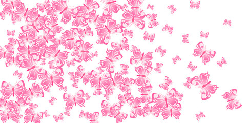 Magic pink butterflies cartoon vector illustration. Spring colorful moths. Detailed butterflies cartoon baby background. Tender wings insects patten. Fragile beings.