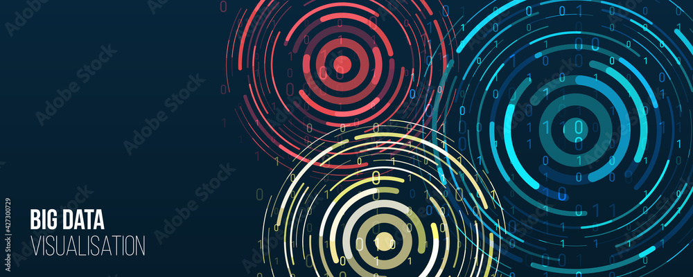 Aufkleber Filtering machine algorithms. Sorting data. Vector technology background. Big data visualization. Information analytics concept. Abstract stream information with circles array and binary code.