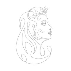 Line art woman face drawing. Modern art girl head .One line face.Vector illustration .