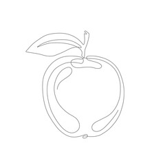 Apple contour on white background.Fruits and vegetables.Healthy lifestyle.Minimalist one-line design.Vector illustration .