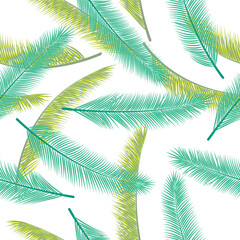 Tropical palm tree branches vector ornament. Paradise textile print. Natural organic palm tree branches fabric print seamless pattern.