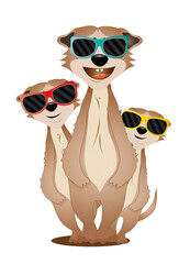 coole Erdmännchen Gruppe mit Sonnenbrillen