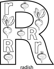 children's alphabet coloring book with fruits and vegetables
