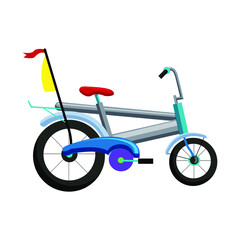 A bicycle with pedals on two wheels in a cartoon style is isolated on a white background. Vector illustration, car for kids. Vector illustration