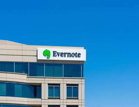 Evernote startup headquarters in Silicon Valley. Evernote is cross-platform application software for note taking, organizing, task lists, and archiving. - Redwood City, California, USA - 2019