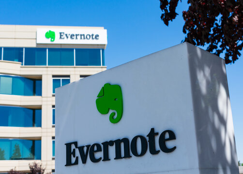 Evernote startup headquarters in Silicon Valley. Evernote is cross-platform application software for note taking, organizing, task lists, and archiving. - Redwood City, California, USA - 2019