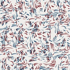 Seamless abstract pattern in flat red blue black white. High quality illustration. Abstract modern blobs of red and blue overlaid to form a modern attractive abstract seamless surface design.