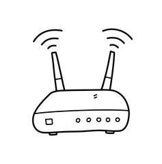 Wifi router modem doodle, a hand drawn vector doodle of a wifi internet router with antenna, isolated on white background.