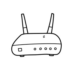 Wi-fi router doodle, a hand drawn vector doodle of a wifi internet router with antenna, isolated on white background.