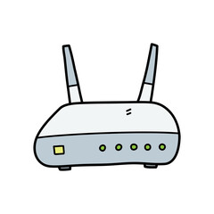 Wifi router modem doodle, a hand drawn vector doodle of a wifi internet router with antenna, isolated on white background.