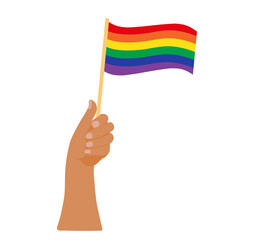LGBT Pride Month holiday, People hold rainbow flag. Hands with flags. Vector illustration