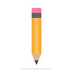 Yellow pencil in flat style with red eraser. Pencil sharpened with on white background. Vector illustration. EPS-10