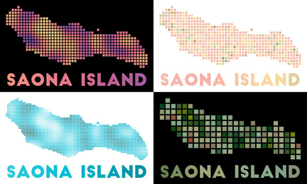 Saona Island map. Collection of map of Saona Island in dotted style. Borders of the island filled with rectangles for your design. Vector illustration.