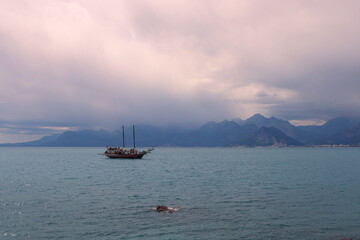 A lone boat in the sea.