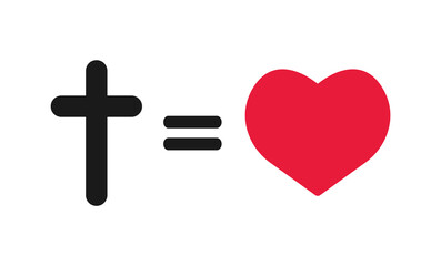 Obraz premium Christian cross and silhouette of heart. Black Christian cross sign, red heart isolated on white background. Symbol of christian love. Vector illustration EPS 10