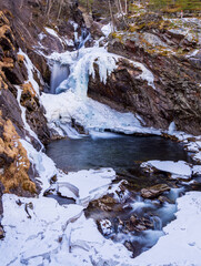 A small frozen waterfall on the Ula River in the town of Otta, Norway