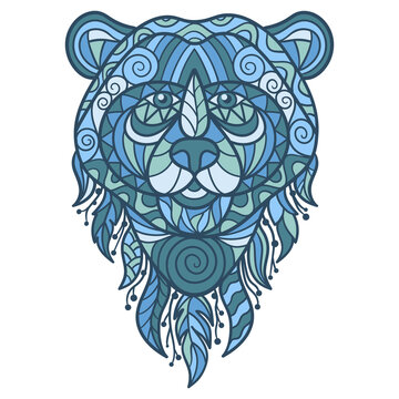 Abstract blue bear head in ethnic style