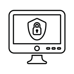 Computer, PC protection, web security line icon. Outline vector.