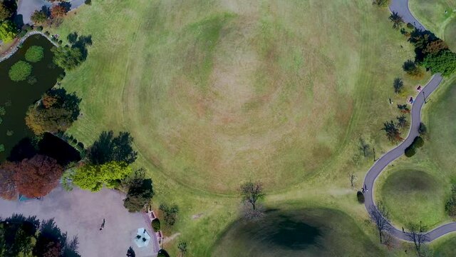 "Aerial view of Tumuli park containing several royal tombs in Gyeongju, Republic of Korea"