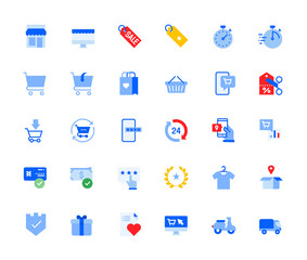 Online shopping icons set for personal and business use. Vector illustration icons for graphic and web design, app development, marketing material and business presentation. 
