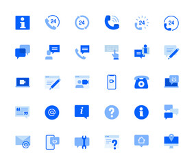 Contact and support icons set for personal and business use. Vector illustration icons for graphic and web design, app development, marketing material and business presentation.