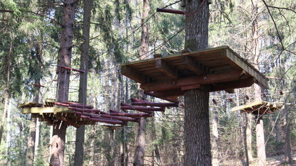 rope town for extreme climbers in forest