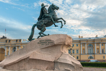 bronze sculpture of the Russian Tsar Peter I on Senate Square in St. Petersburg, Russia